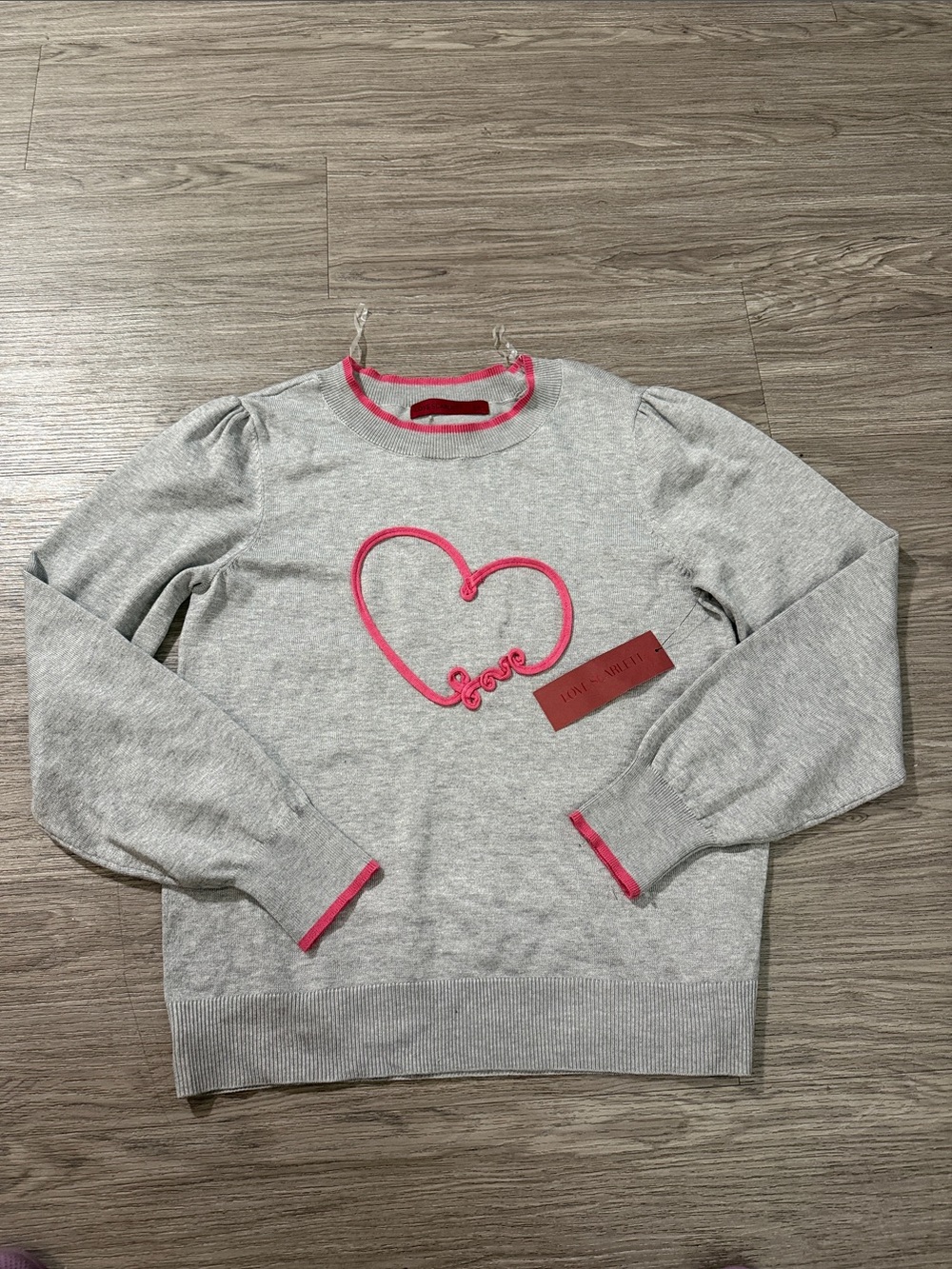 Love Scarlett Womens Gray/Pink Love Heart Pullover Sweater  Sz M